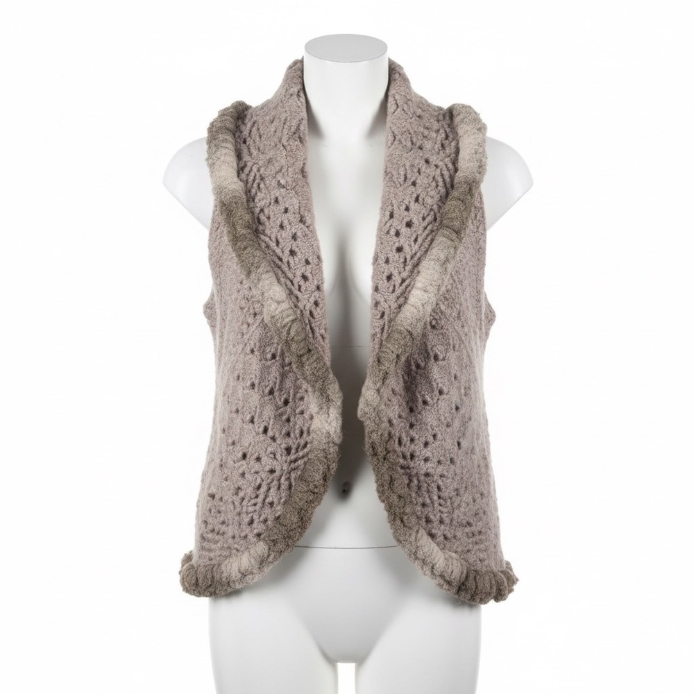 INC International Concepts Petite L Wool Angora Crochet Faux Fur Shrug Cardigan